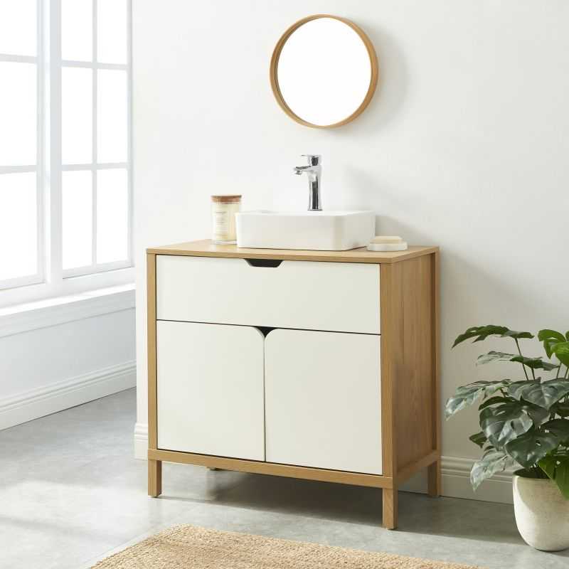 Meuble sous lavabo KILDA blanc effet chêne 