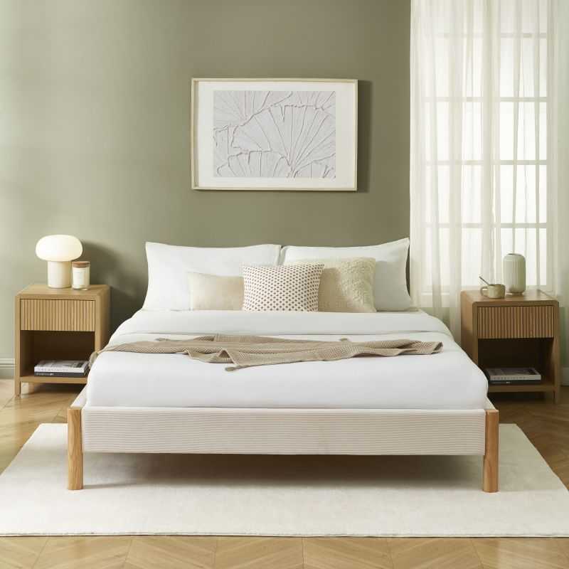 Lit BOWI tissu kaki 160200 sommier inclus