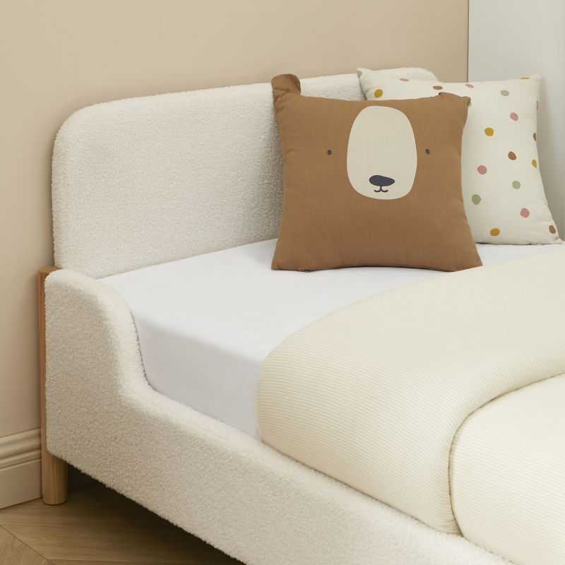 Lit enfant ARI tissu bouclette beige 90x190 sommier inclus
