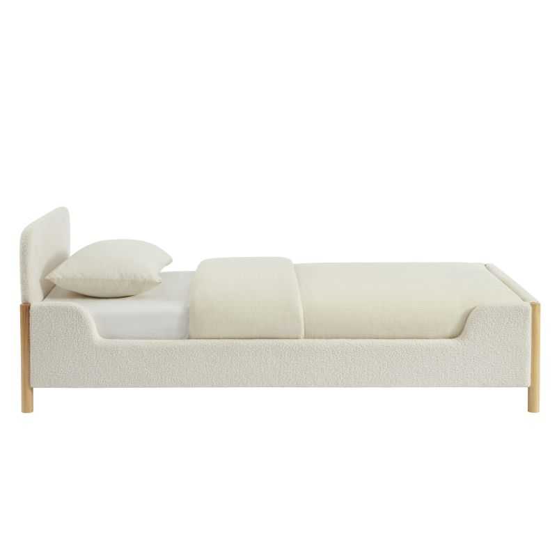 Lit enfant ARI tissu bouclette beige 90x190 sommier inclus