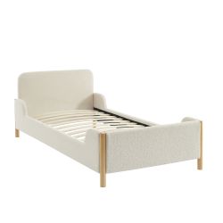 Lit enfant ARI tissu bouclette beige 90x190 sommier inclus