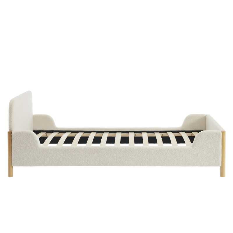 Lit enfant ARI tissu bouclette beige 90x190 sommier inclus