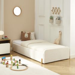 Lit enfant NUI tissu bouclette beige 90x190 sommier inclus