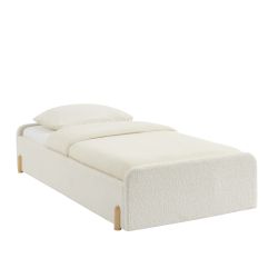 Lit enfant NUI tissu bouclette beige 90x190 sommier inclus