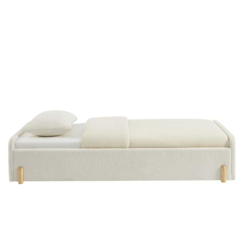 Lit enfant NUI tissu bouclette beige 90x190 sommier inclus