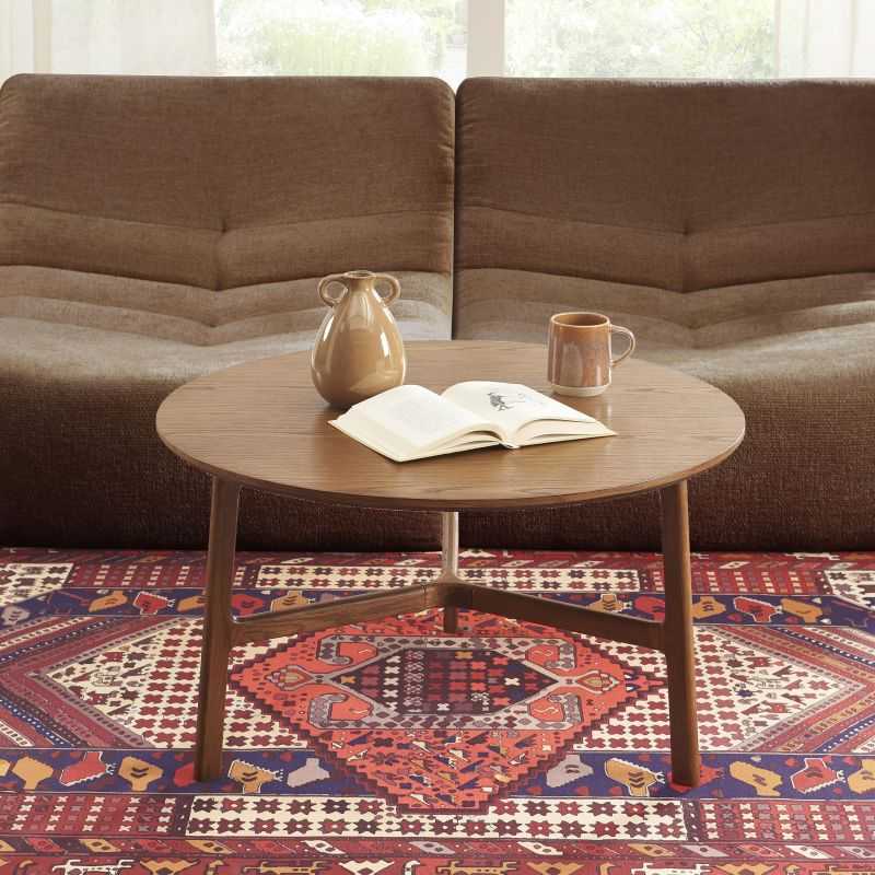 Table basse ronde DOLLY placage frêne couleur noyer 80cm