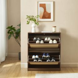 Meuble à chaussures HARIA effet noyer