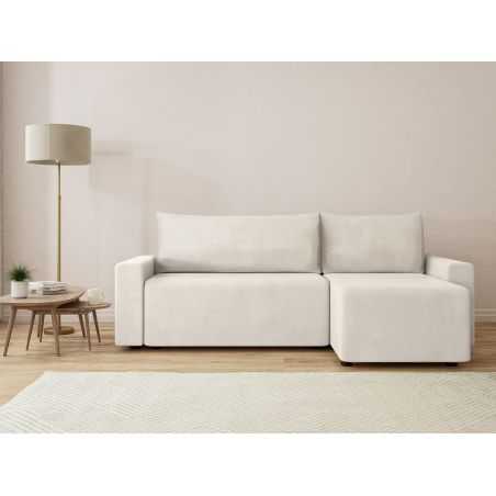 Canapé d'angle TEO convertible velours beige 4 places