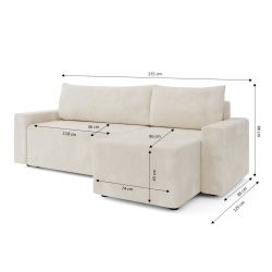 Canapé d'angle TEO convertible velours beige 4 places