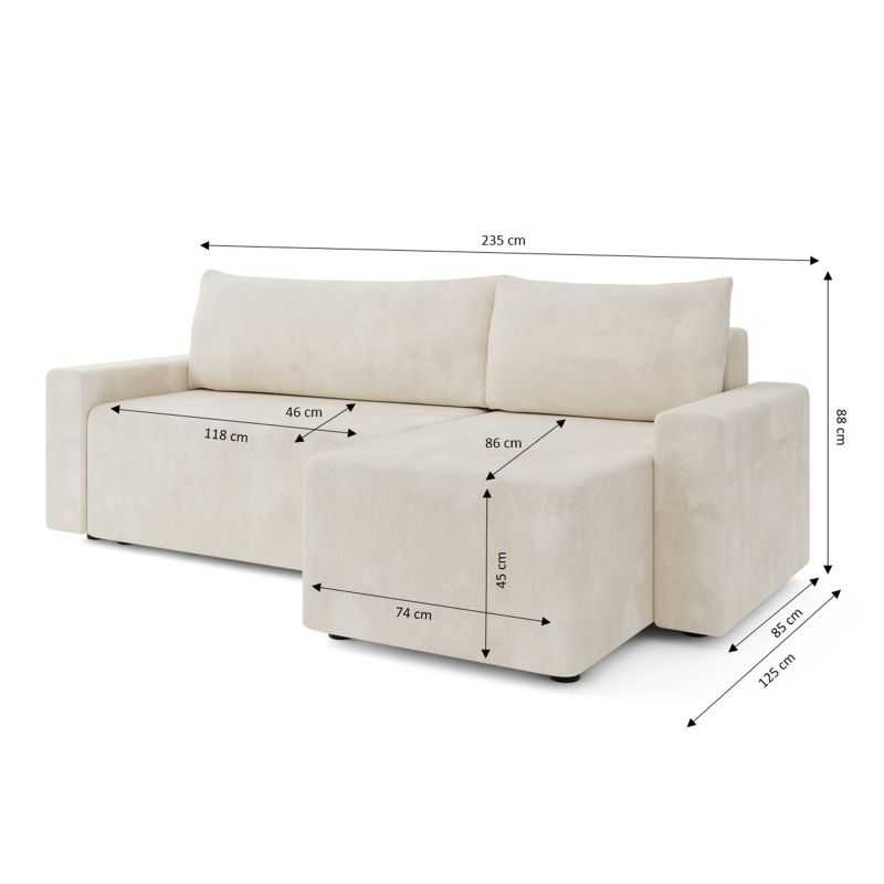 Canapé d'angle TEO convertible velours beige 4 places