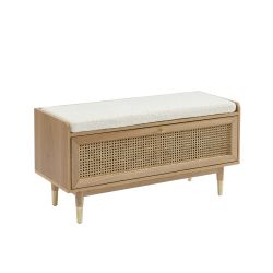 Banc à chaussures LEON placage chêne et cannage rotin 100cm