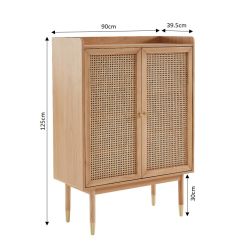 Buffet haut LEON placage chêne et cannage rotin 90cm