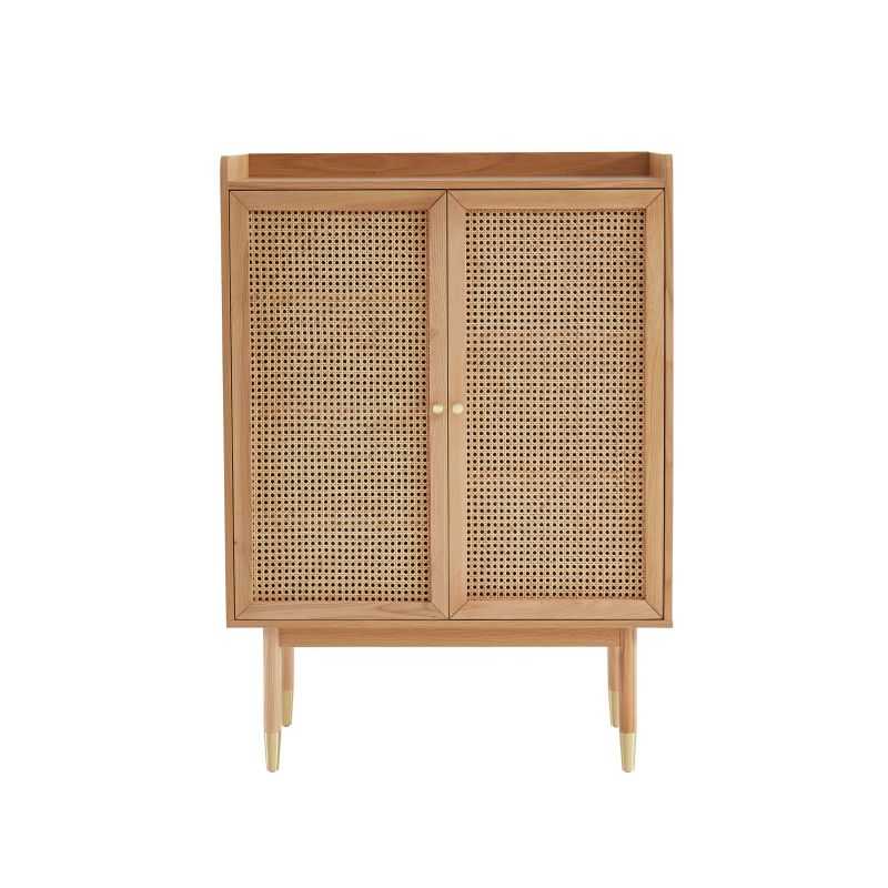 Buffet haut LEON placage chêne et cannage rotin 90cm