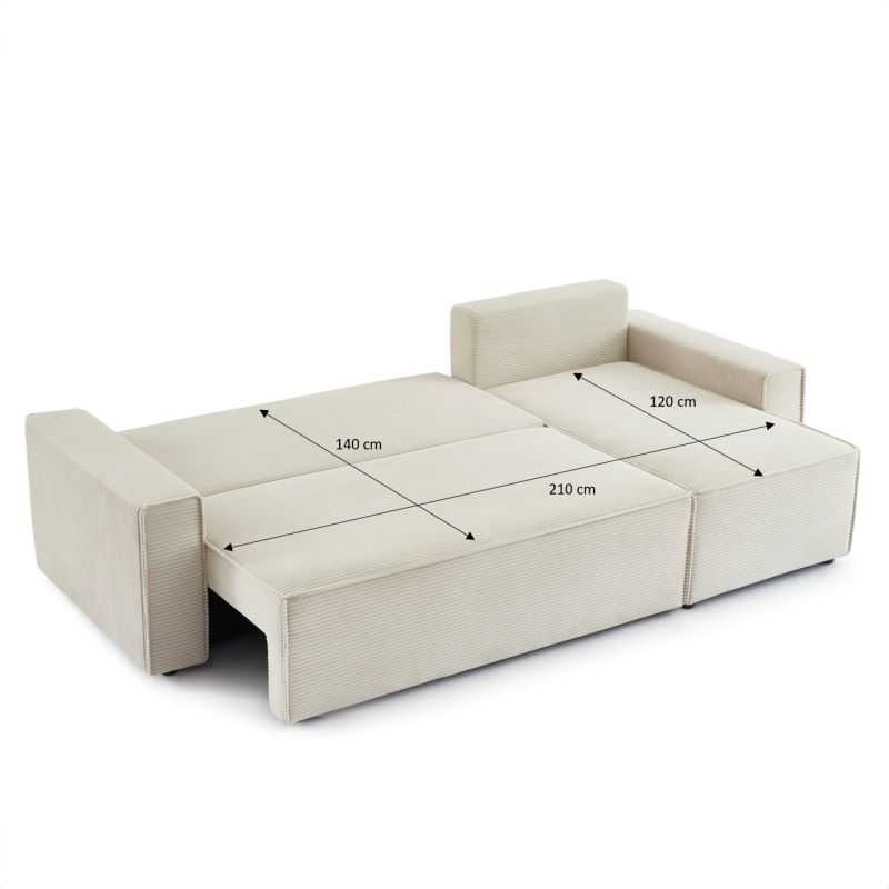Canapé d'angle convertible et réversible 4 places ZOLA velours côtelé beige