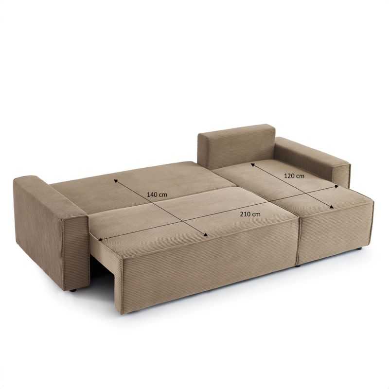 Canapé d'angle convertible et réversible 4 places ZOLA velours côtelé grège