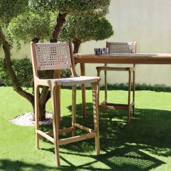 Lot de 2 tabourets de bar intérieur/extérieur KUTA bois d'acacia et corde H76 cm