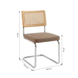 Lot de 2 chaises ELLA cannage velours côtelé grège