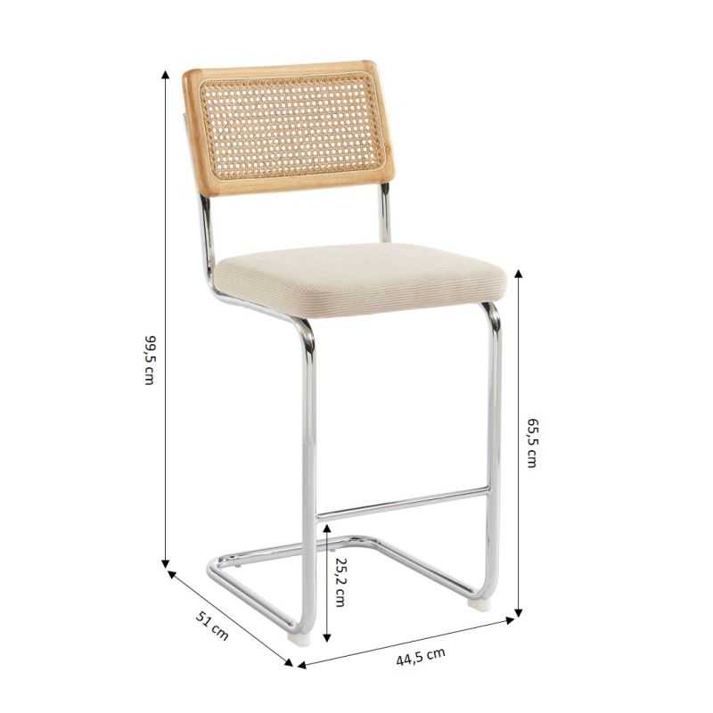 Lot de 2 Tabourets ELLA cannage velours côtelé beige