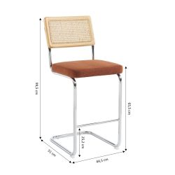 Lot de 2 Tabourets ELLA cannage velours côtelé terracotta