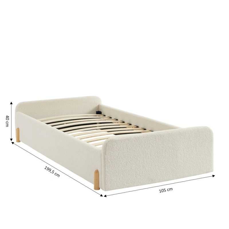Lit enfant NUI tissu bouclette beige 90x190 sommier inclus