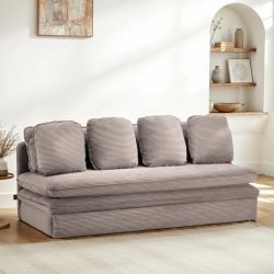 Banquette convertible NOMA 3 places velours côtelé grège