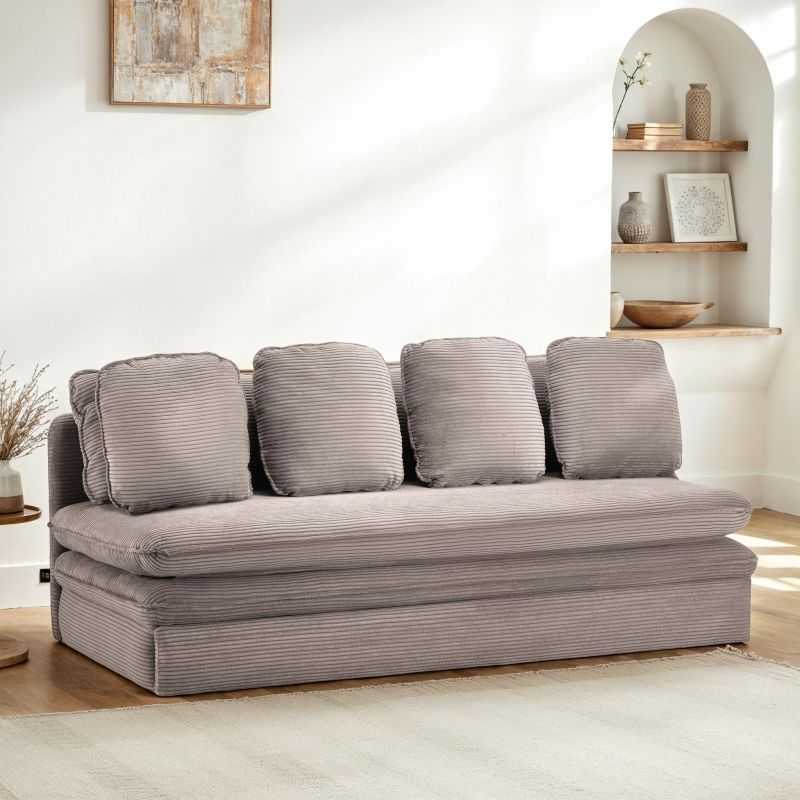 Banquette convertible NOMA 3 places velours côtelé grège