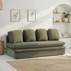 Banquette convertible NOMA 3 places velours côtelé vert