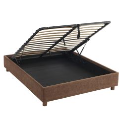 Lit coffre KORALL tissu bouclettes écru 160x200 sommier