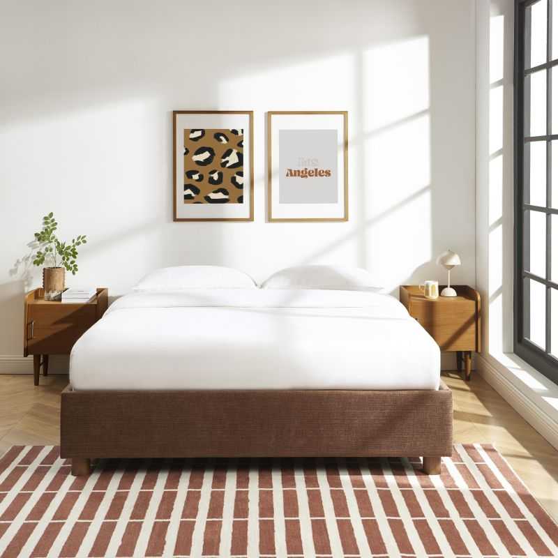 Lit coffre KORALL tissu bouclettes écru 160x200 sommier