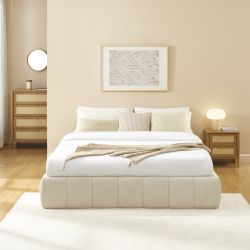 Lit coffre LAVINIA tissu beige 160x200 sommier inclus
