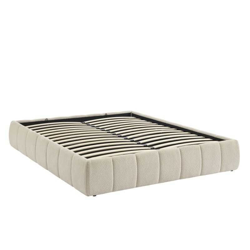 Lit coffre LAVINIA tissu beige 160x200 sommier inclus