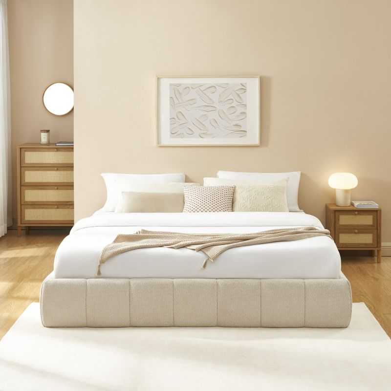 Lit coffre LAVINIA tissu beige 180x200 sommier inclus