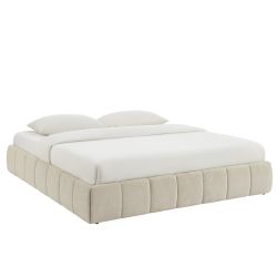 Lit coffre LAVINIA tissu beige 180x200 sommier inclus