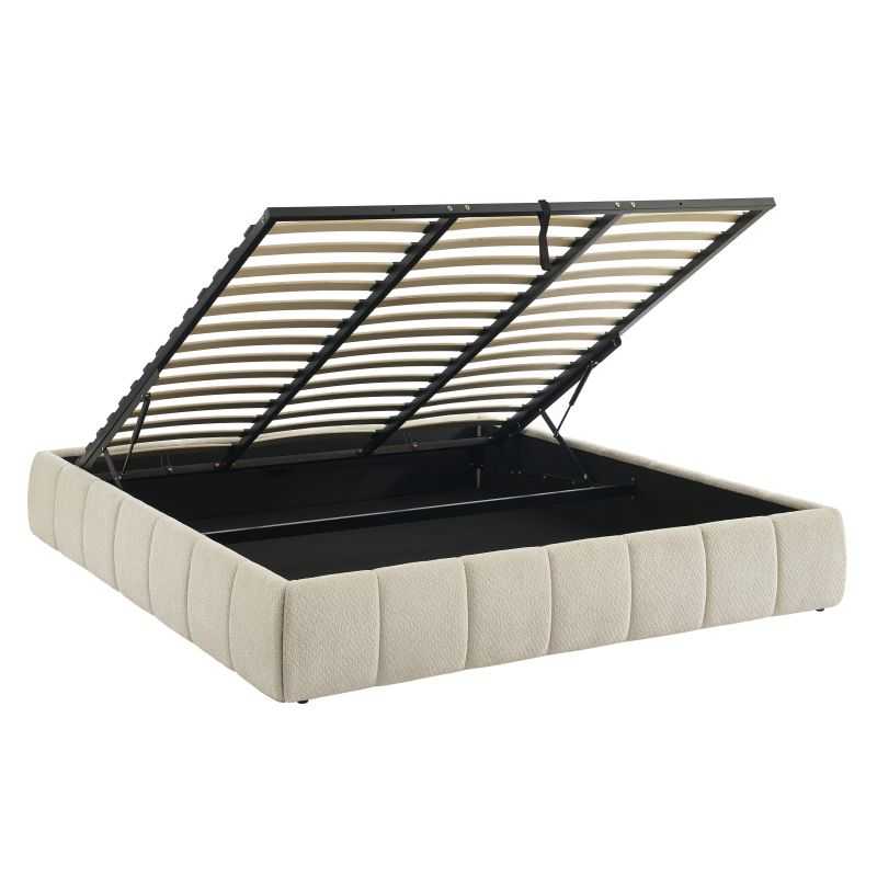 Lit coffre LAVINIA tissu beige 180x200 sommier inclus