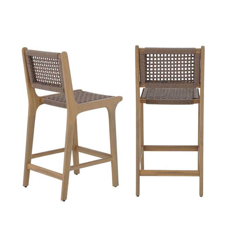 Lot de 2 tabourets de bar KUTA en corde marron clair hauteur d'assise 66 cm