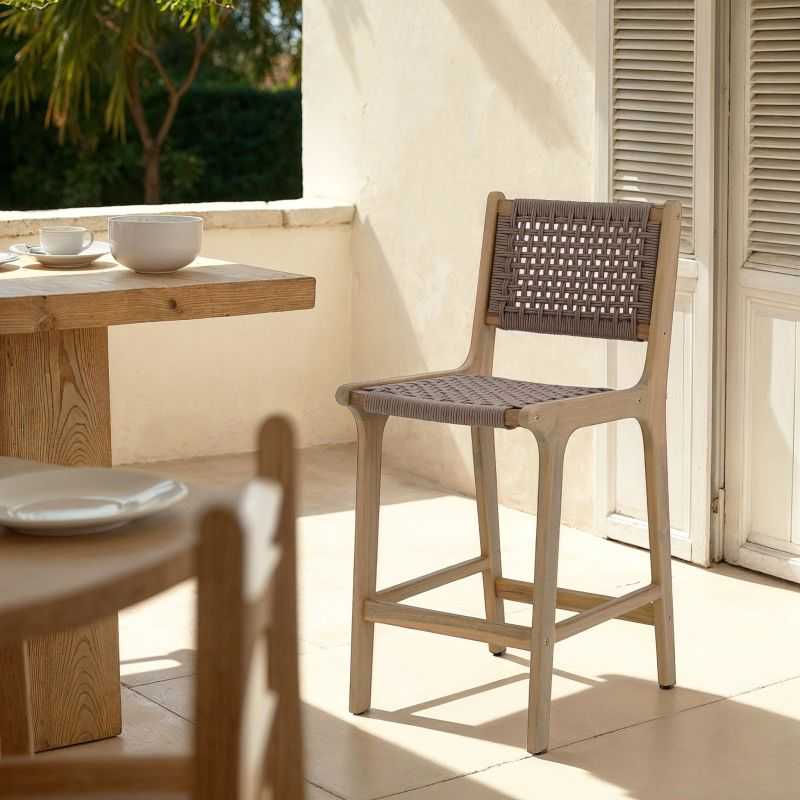 Lot de 2 tabourets de bar KUTA en corde marron clair hauteur d'assise 66 cm