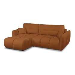 Canapé d'angle convertible et réversible COMO 4 places tissu chenille cognac