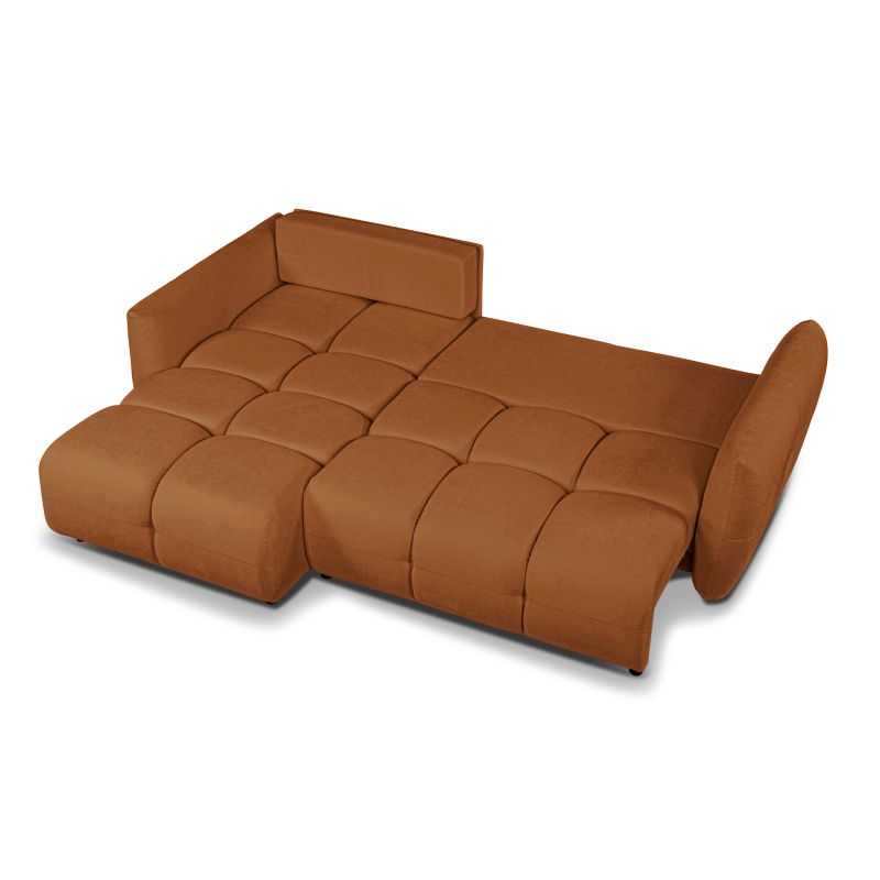 Canapé d'angle convertible et réversible COMO 4 places tissu chenille cognac