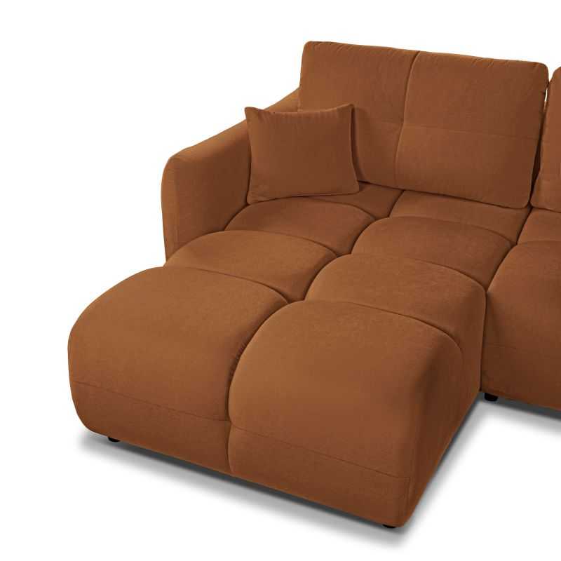 Canapé d'angle convertible et réversible COMO 4 places tissu chenille cognac