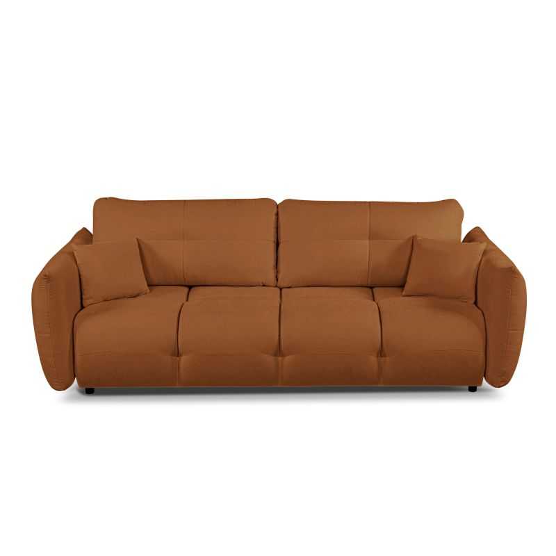 Canapé droit convertible COMO 3 places tissu chenille cognac