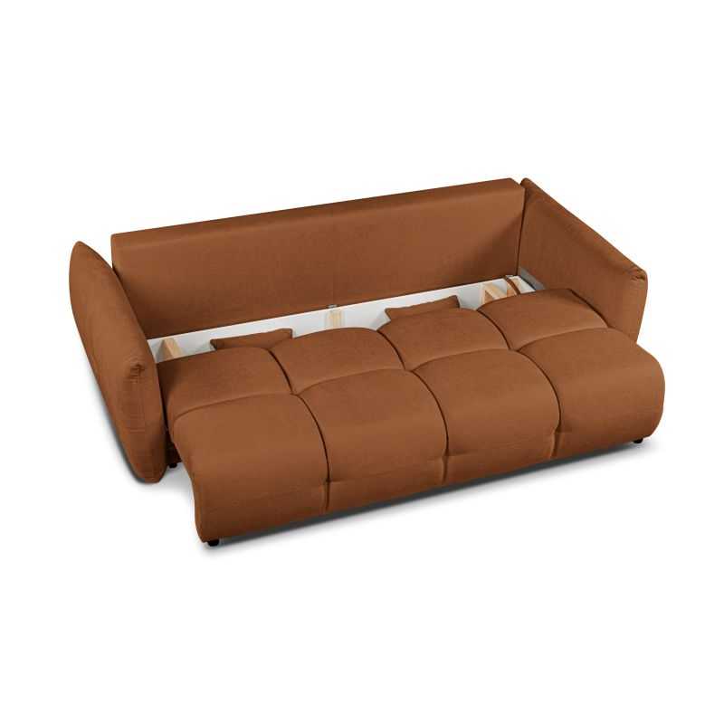 Canapé droit convertible COMO 3 places tissu chenille cognac