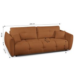Canapé droit convertible COMO 3 places tissu chenille cognac