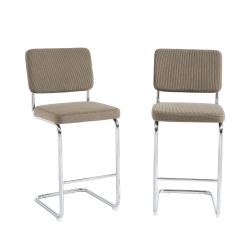Lot de 2 tabourets mi-hauts JACK velours cotelé grège pied métal