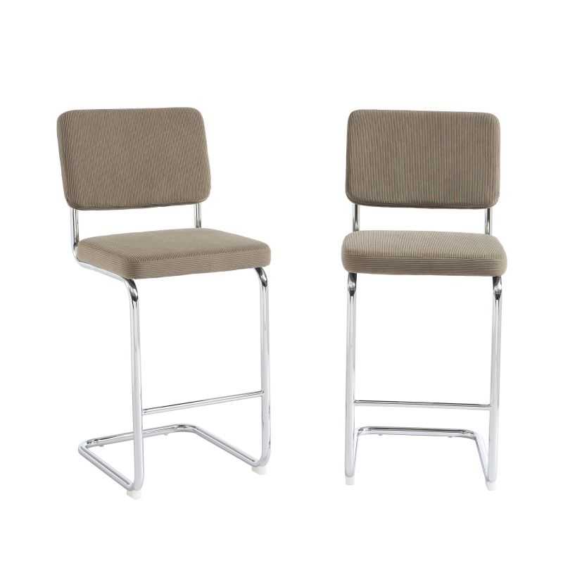Lot de 2 tabourets mi-hauts JACK velours cotelé grège pied métal