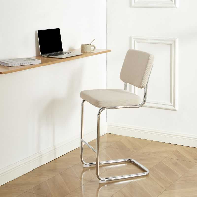 Lot de 2 tabourets mi-hauts JACK velours cotelé beige pied métal