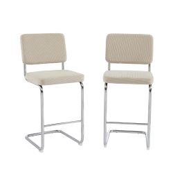 Lot de 2 tabourets mi-hauts JACK velours cotelé beige pied métal