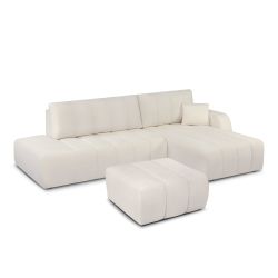 Canapé d'angle droit convertible BELEM 4/5 places tissu chenille écru