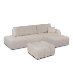 Canapé d'angle droit convertible BELEM 4/5 places tissu chenille grège