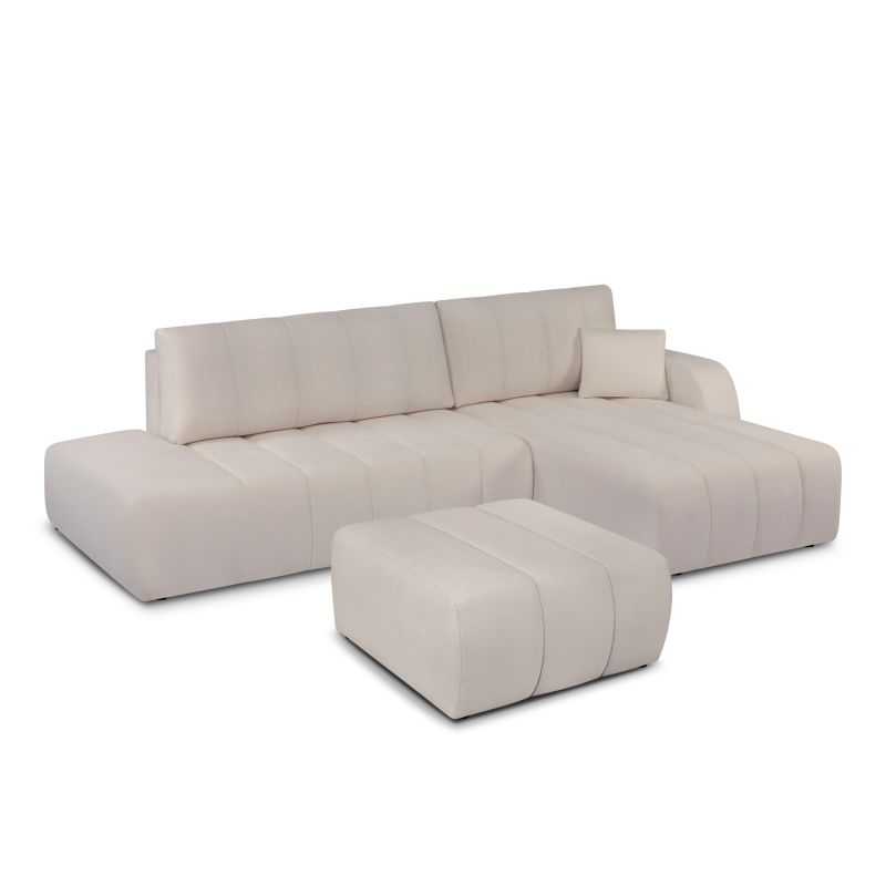 Canapé d'angle droit convertible BELEM 4/5 places tissu chenille grège