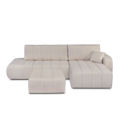 Canapé d'angle droit convertible BELEM 4/5 places tissu chenille grège